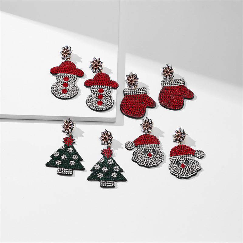 Wholesale Santa Christmas Tree Fabric Diamond Earrings
